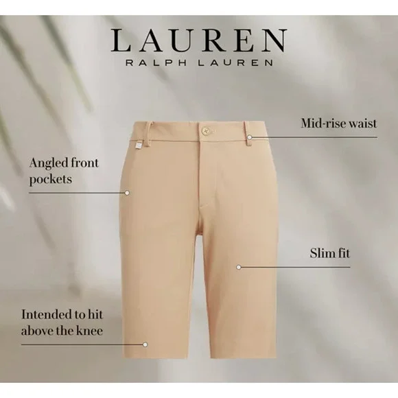 Ralph Lauren Stretch Twill Bermuda Shorts | Plus Size 14W Khaki Tan NWT $90 - Picture 5 of 9